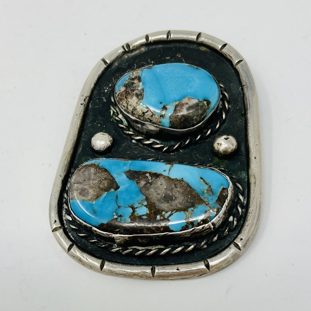 Navajo Pendant with 2 Turquoise Cabochons