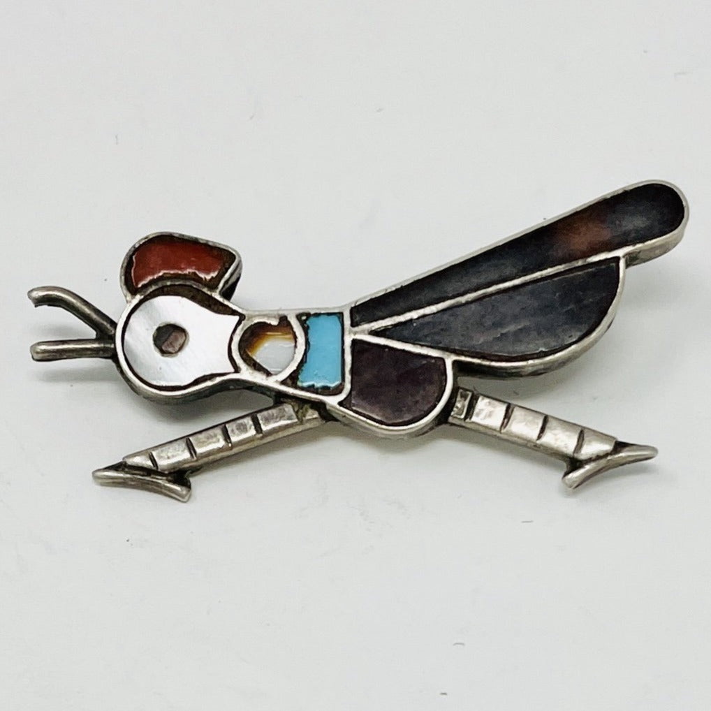 Charming Zuni Inlay Roadrunner Pin