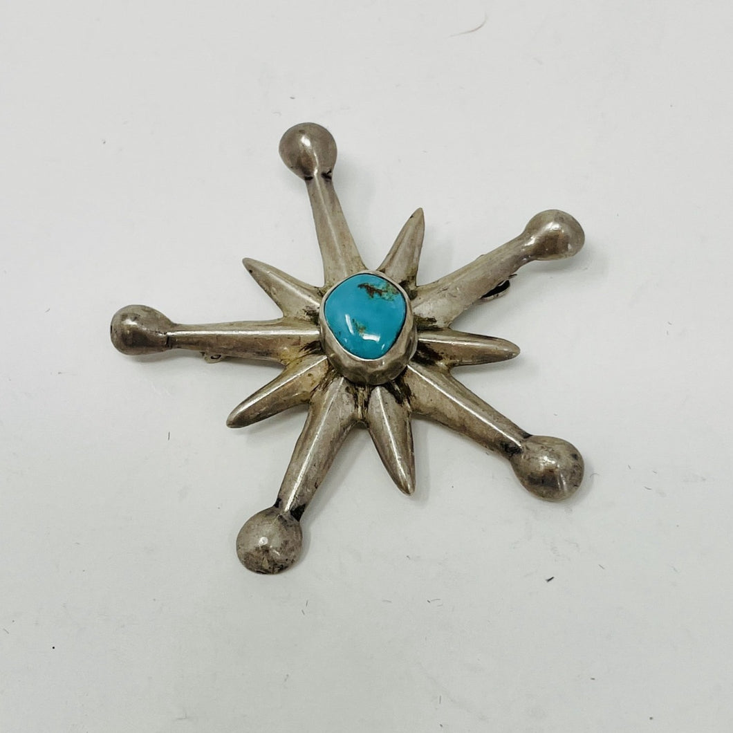 Navajo Sterling Star Pin with Turquoise Cabochon
