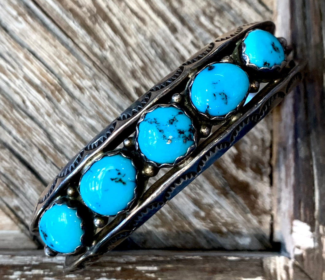 Navajo 5 Turquoise Stones Cuff