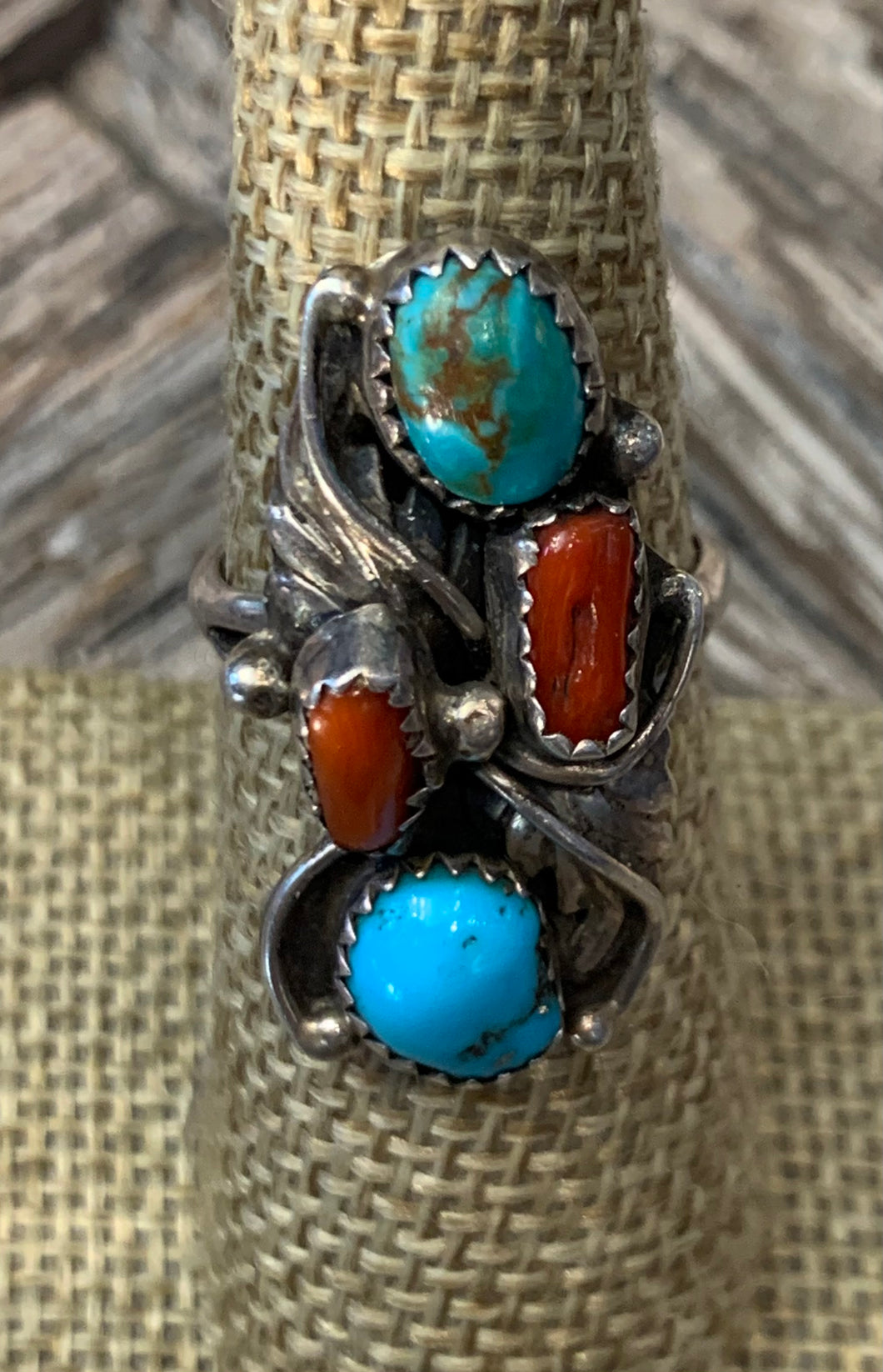 Navajo Ring with Turquoise and Coral