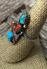 Load image into Gallery viewer, Navajo Ring with Turquoise and Coral
