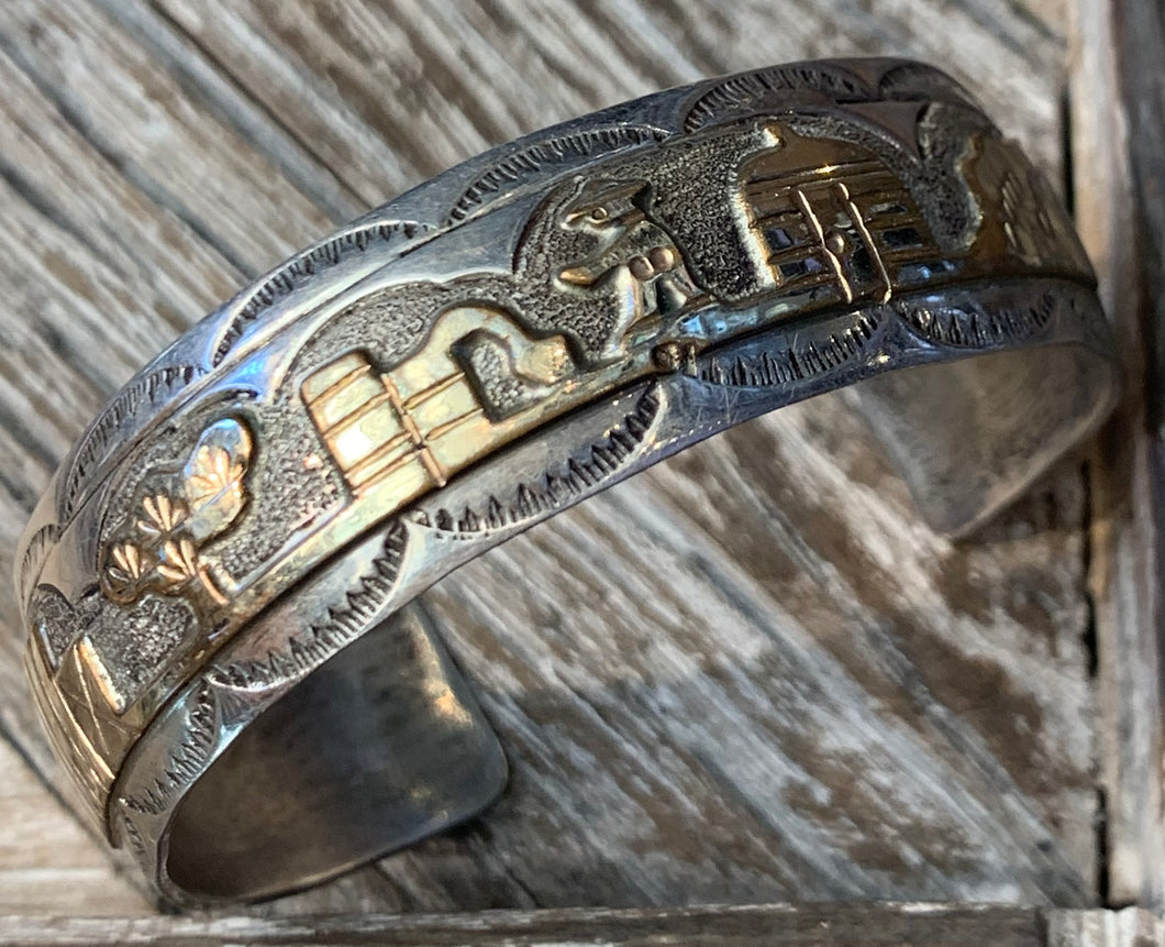 Gold and Sterling Silver Story Teller Cuff