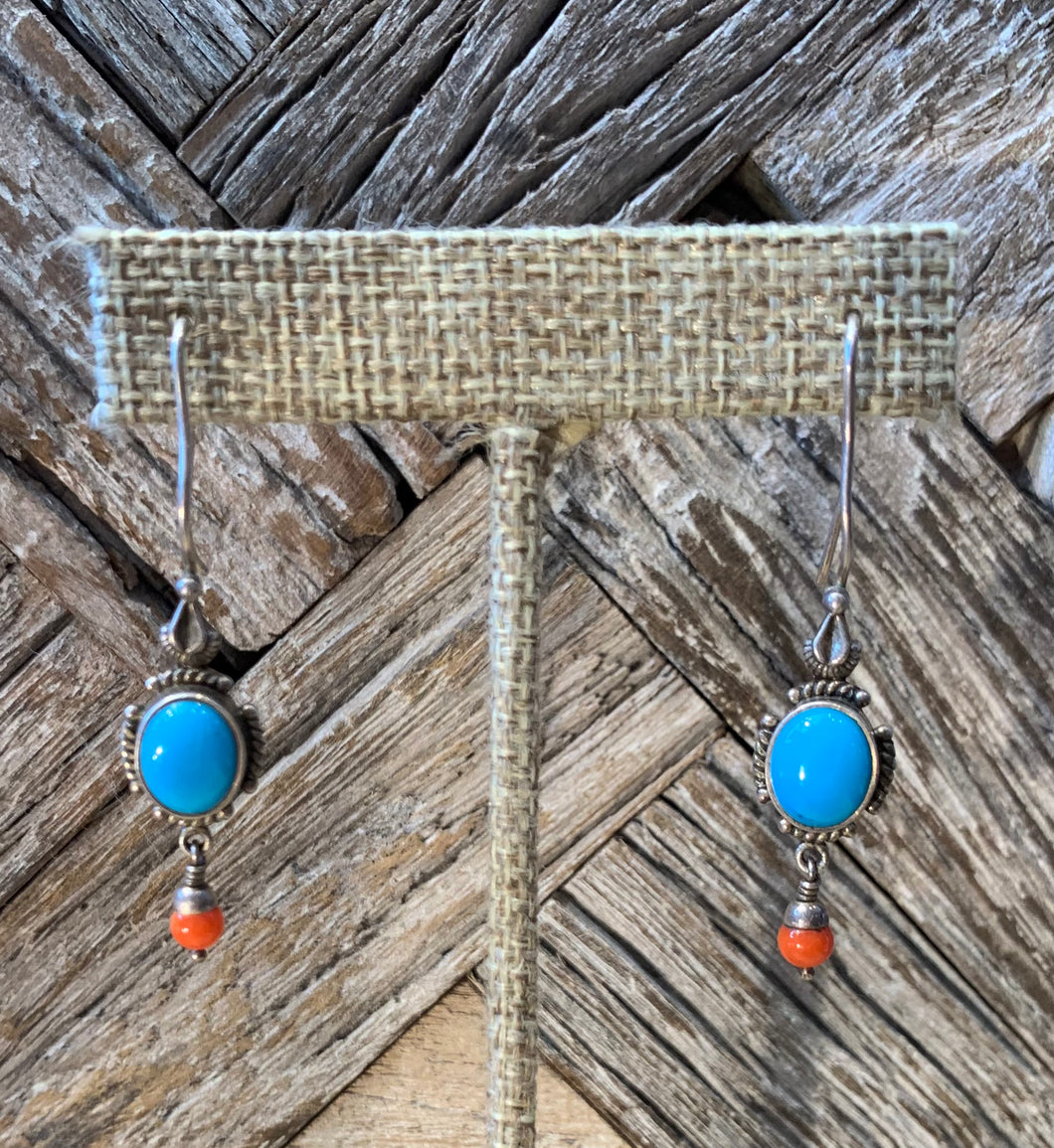 Turquoise & Coral Dangle Earrings