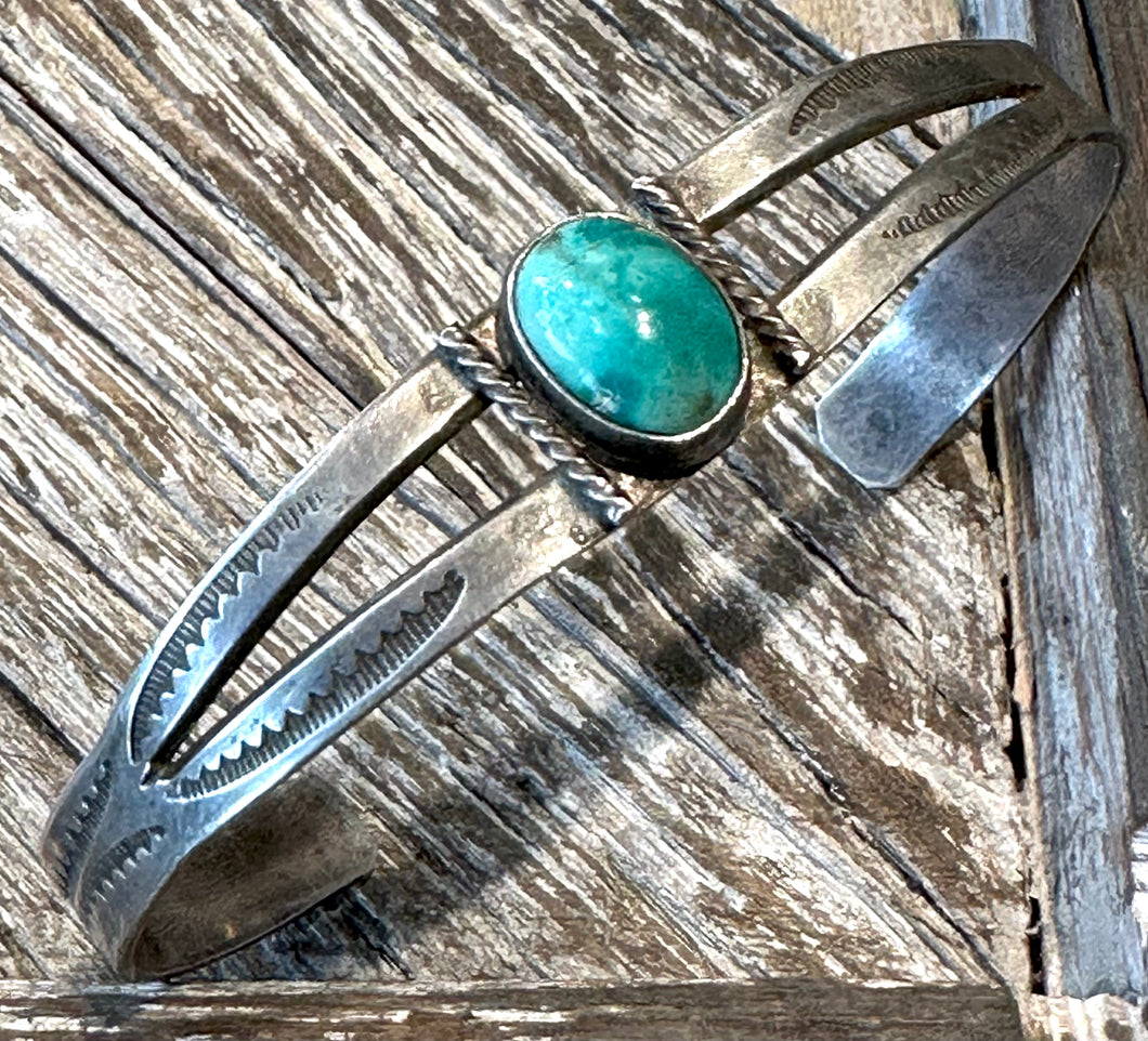 Navajo Cuff W/ Small Turquoise Stone in the Middle