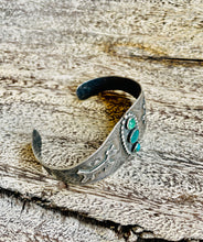 Load image into Gallery viewer, Fred Harvey Era Cuff with 3 Turquoise Cabochons
