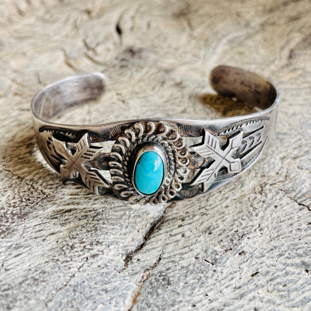 Fred Harvey Era Cuff with a Turquoise Cabochon