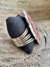 Load image into Gallery viewer, Coral Cabochons Cluster Sterling Silver Cuff with Raindrops size 8, Circa 1970s
