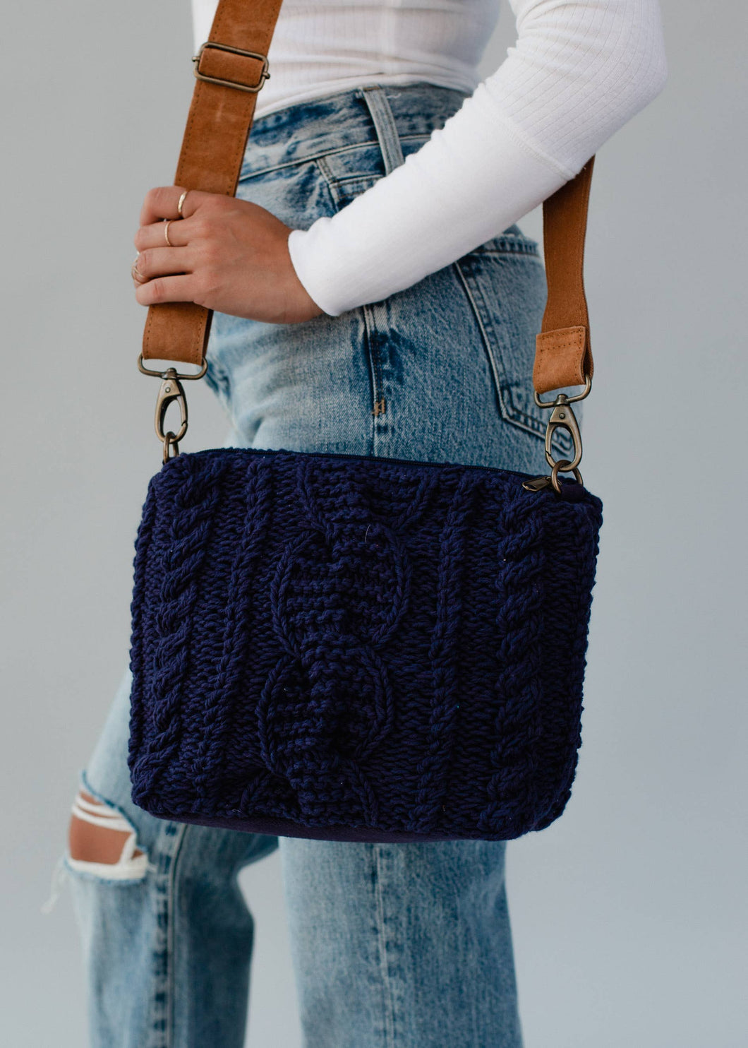 Navy Cable Knit Crossbody