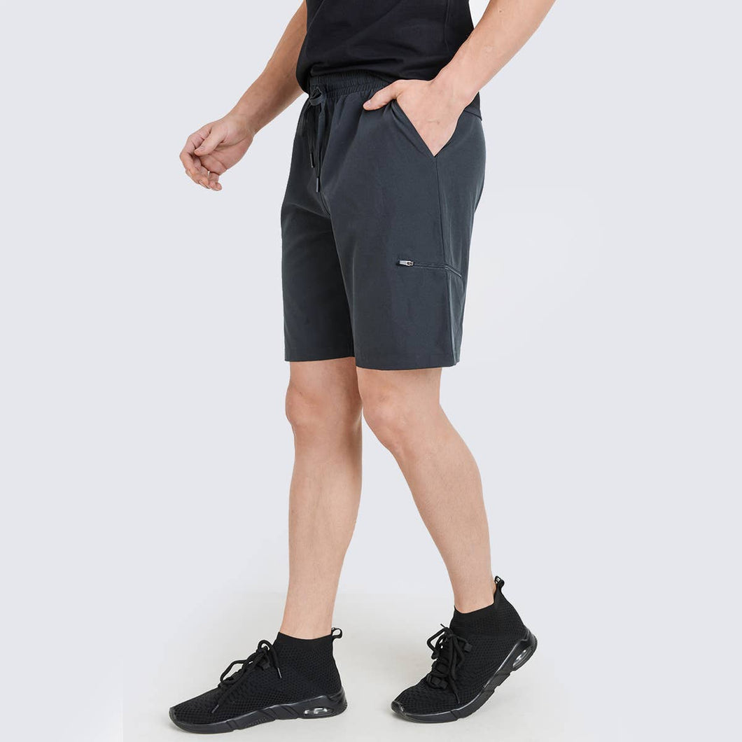 Active Drawstring Shorts with Zippered Pouch (Black)