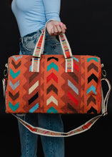Load image into Gallery viewer, Orange &amp; Multicolored Aztec Duffel
