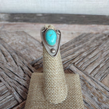 Load image into Gallery viewer, Silver Sandcast Ring with Turquoise Stone and Tear Drop
