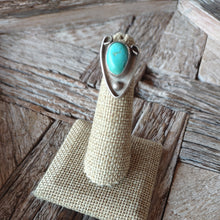 Load image into Gallery viewer, Silver Sandcast Ring with Turquoise Stone and Tear Drop
